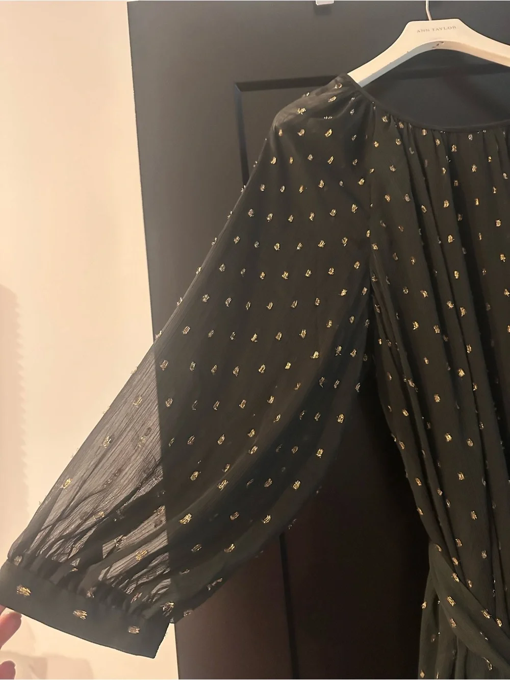 Ann Taylor Black Long-Sleeve Dress with Gold Dot Print - Picture 4 of 6